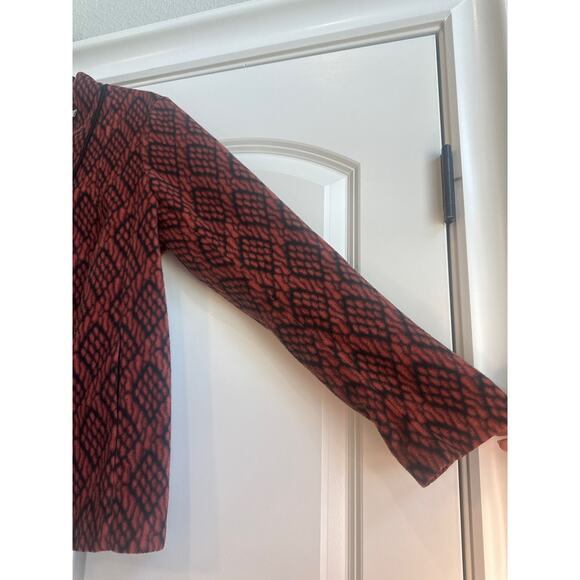 Bob Mackie Wearable Art Orange and Black Boho Print Button Down Fleece Jacket - Picture 6 of 8